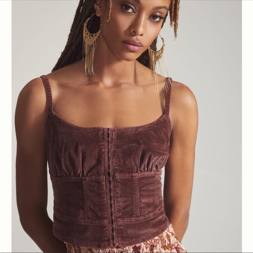 {Anthropologie} Pilcro corduroy corset top tank with front clasps closure